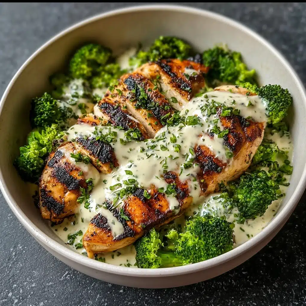 Grilled Chicken & Broccoli Bowls with Creamy Garlic Sauce Recipe - Recipe Image