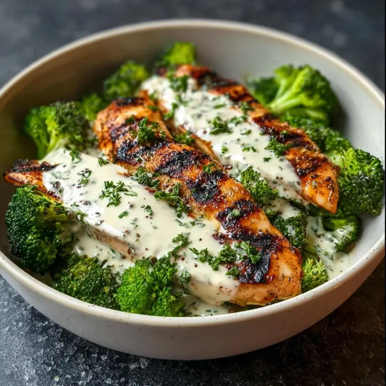 Grilled Chicken & Broccoli Bowls with Creamy Garlic Sauce Recipe
