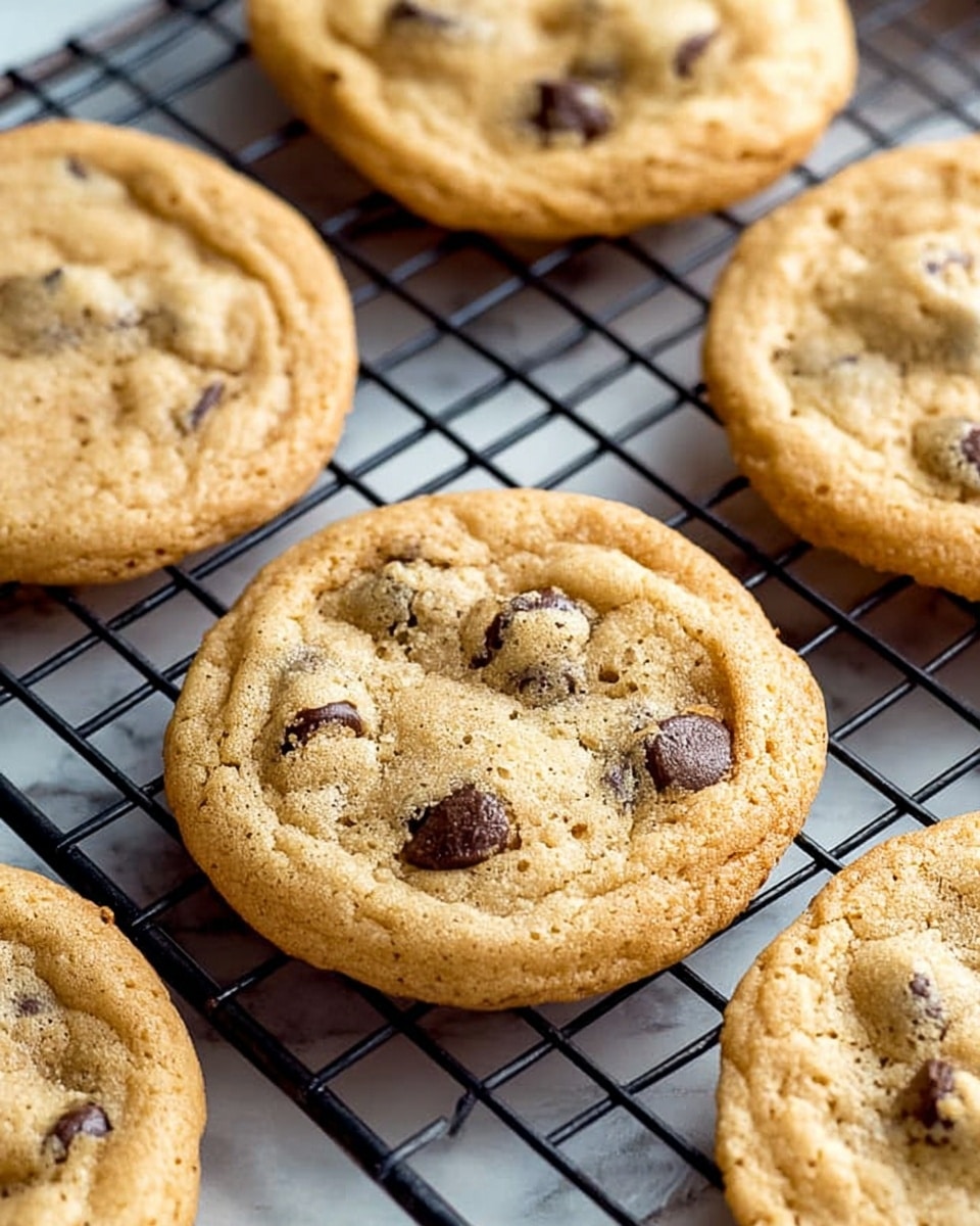 The image shows freshly baked chocolate chip cookies cooling on a black wire rack placed on a white marbled surface. The cookies are round and golden brown with a soft, slightly risen texture and visible dark chocolate chips scattered across their tops and embedded within. The edges are lightly crisp, and the centers look soft and chewy. The warm light highlights the cookies’ slight cracks and inviting texture. photo taken with an iphone --ar 4:5 --v 7