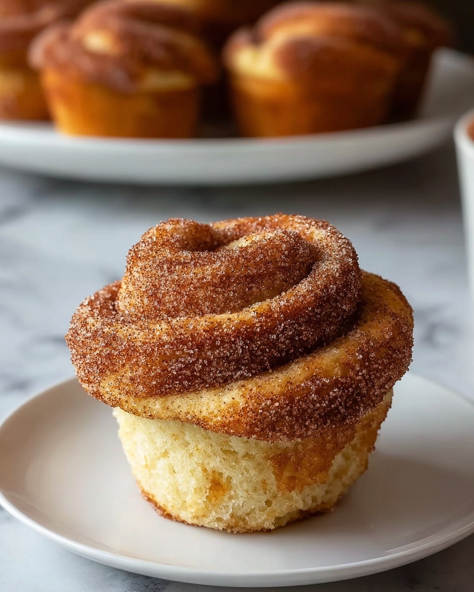 A single cinnamon roll with a golden brown color sits on a white plate, covered generously in sugar granules giving it a textured sparkle. Its swirl shape has multiple layers of soft dough highlighted by the cinnamon sugar dusting that forms darker brown accent lines. In the background, a white plate holds more cinnamon rolls, slightly out of focus, all placed on a white marbled surface. The warm tones and sugar crystals make the roll look freshly baked and sweet. photo taken with an iphone --ar 4:5 --v 7