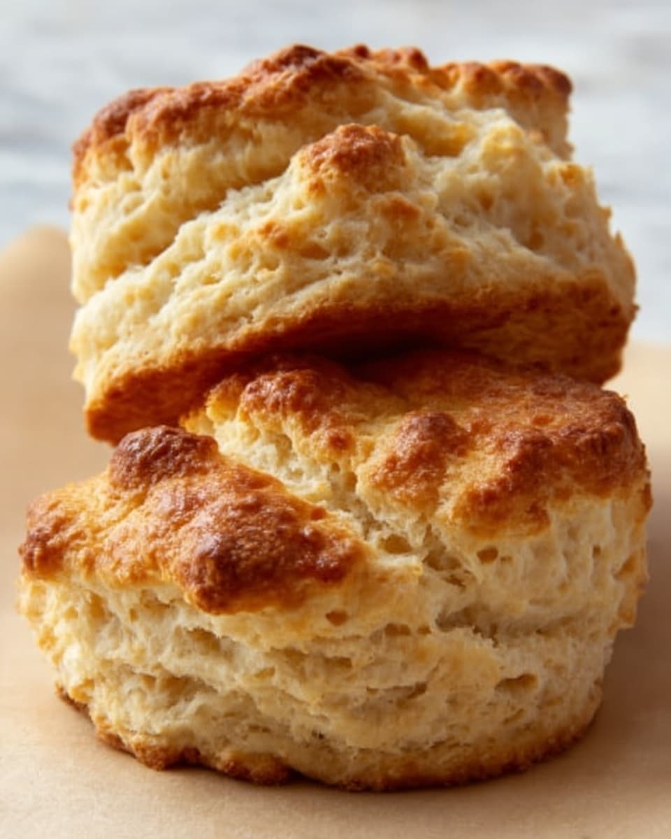 The image shows three golden brown biscuits with a rough, crumbly texture that looks soft and fluffy inside. The biscuits have uneven tops with some browned, crispy edges, and the layers inside show light, flaky pockets. They are placed close together on a white marbled surface that softly reflects light, giving a cozy, fresh-baked feel. The focus is on the front biscuit, showing its airy inside and textured outside clearly. photo taken with an iphone --ar 4:5 --v 7
