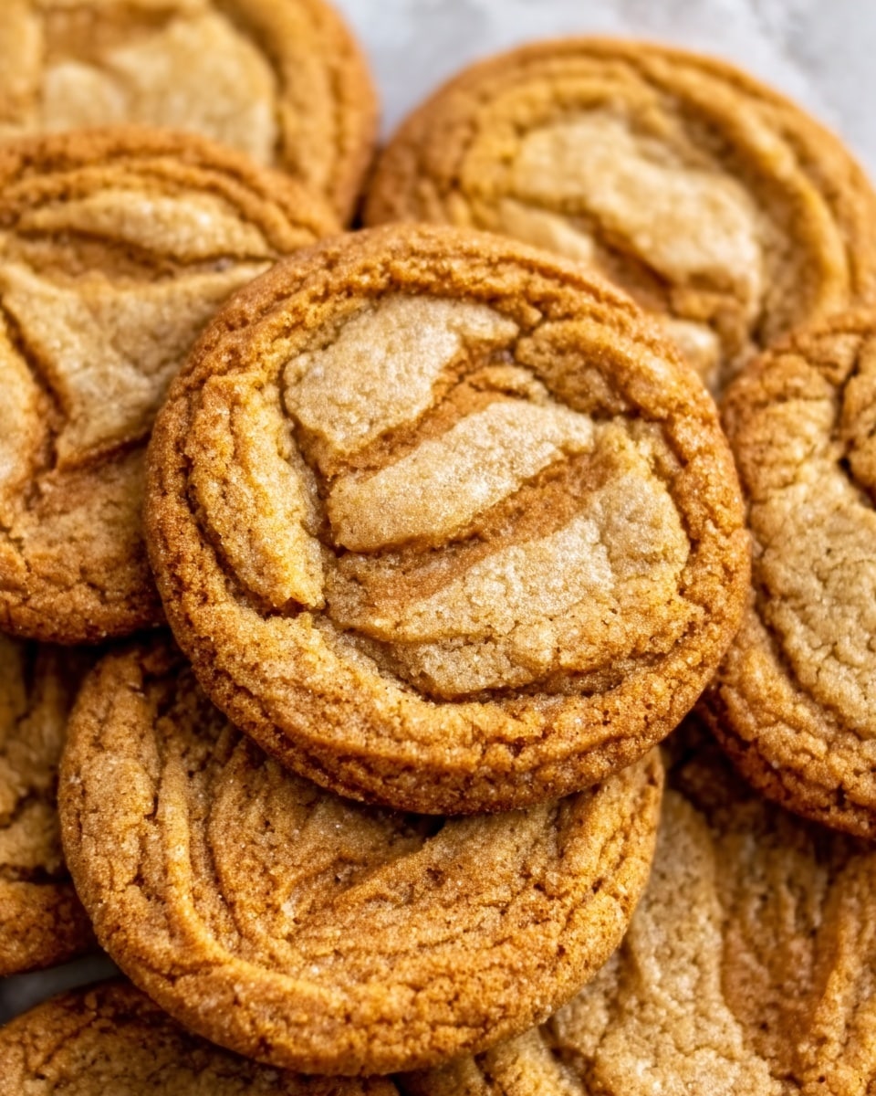 The image shows a group of round cookies stacked closely together on a white marbled surface. Each cookie has a golden-brown color with a slightly cracked and textured top that reveals a soft inside. The edges are a bit darker, showing the baked crispy part, while the center is lighter with small cracks. The cookies look soft and chewy, with some overlapping each other in a casual pile. photo taken with an iphone --ar 4:5 --v 7