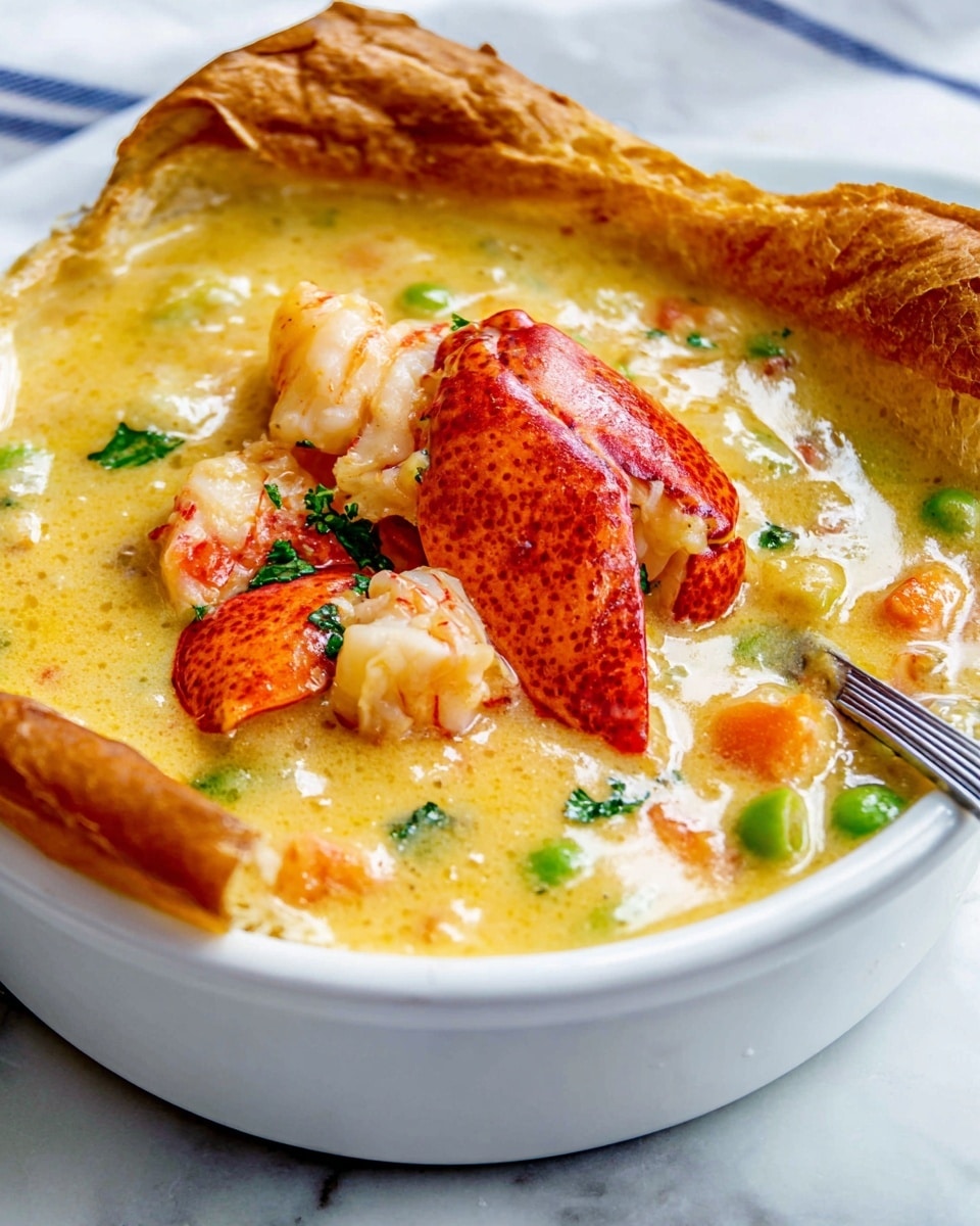 A white bowl filled with thick creamy yellow soup that spills slightly over the edge, topped with large bright red lobster claw pieces and small white chunks of lobster meat, sprinkled with small green herb pieces evenly over the surface. The soup has a smooth, rich texture with hints of melted cheese or cream, and the bowl sits on a white marbled surface. photo taken with an iphone --ar 4:5 --v 7