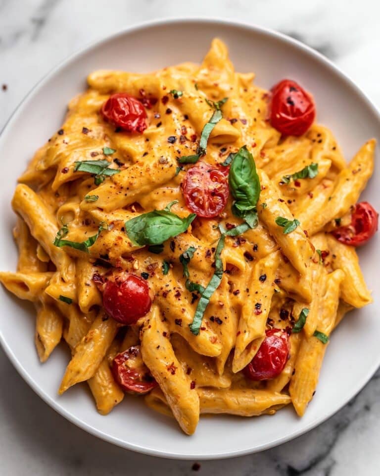 High Protein Creamy Roasted Red Pepper Pasta Recipe