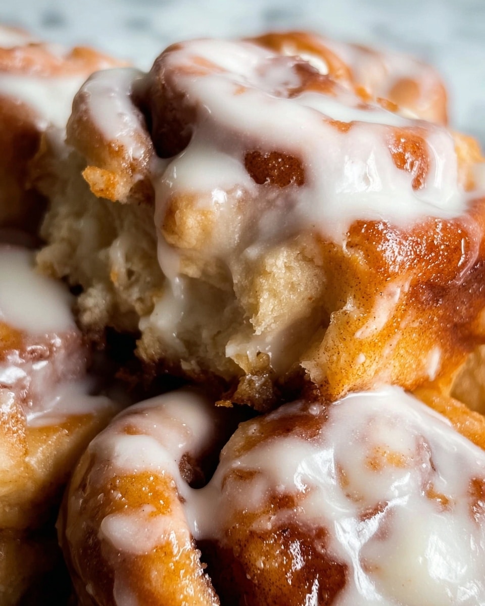 The image shows a close-up of a cinnamon roll with a soft, golden-brown dough forming the base layer. The dough is tinted with darker brown cinnamon swirls visible throughout, creating a marbled effect. On top, there is a thick, creamy white icing that is slightly melted and drips over the edges, giving the roll a glossy texture. The cinnamon roll looks warm and gooey, with a rough yet soft texture on the dough parts and a smooth, shiny texture on the icing, all set against a white marbled background. photo taken with an iphone --ar 4:5 --v 7