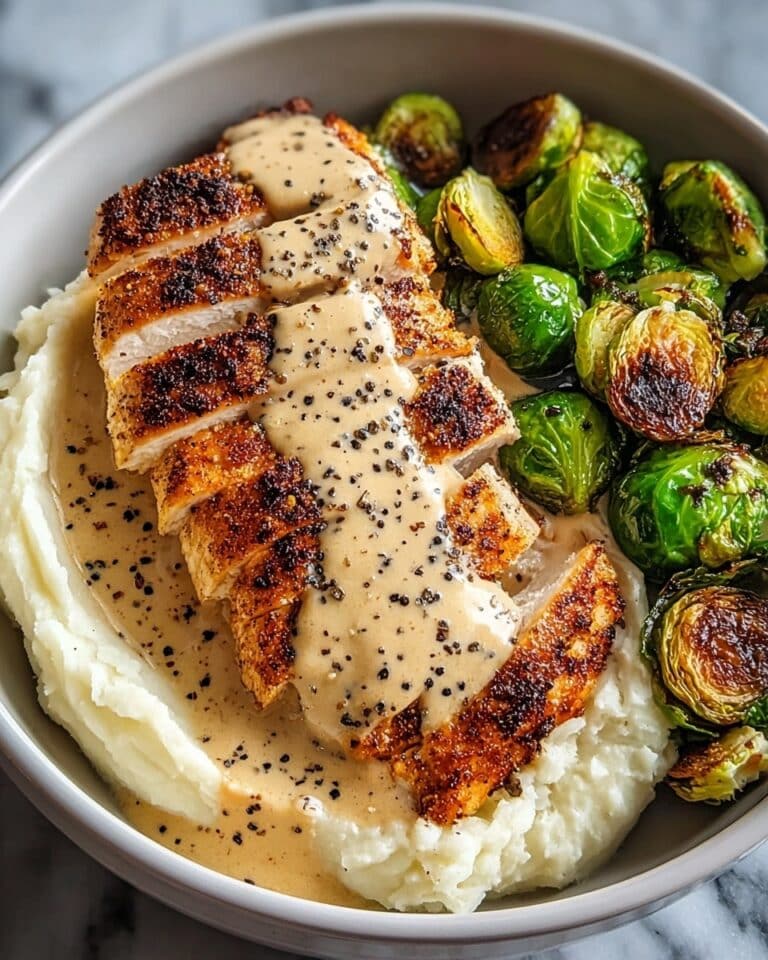Creamy Black Pepper Chicken Bowl with Crispy Brussels & Mash Recipe