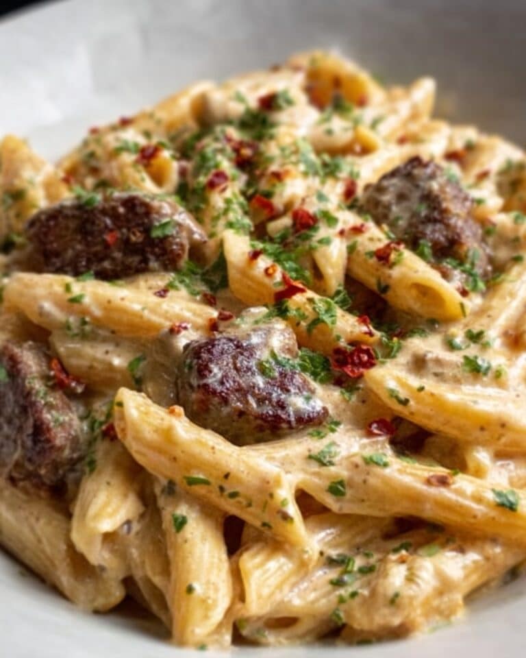 Creamy White Cheddar Cajun Steak Penne Recipe