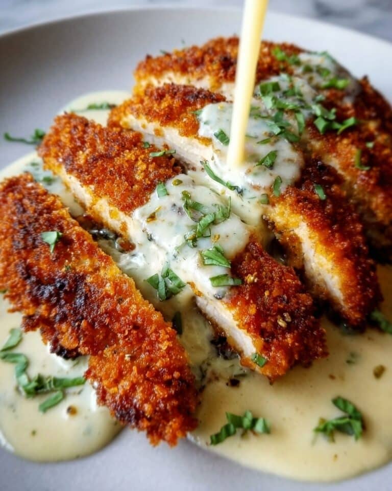 Parmesan Crusted Chicken with Creamy Garlic Sauce Recipe