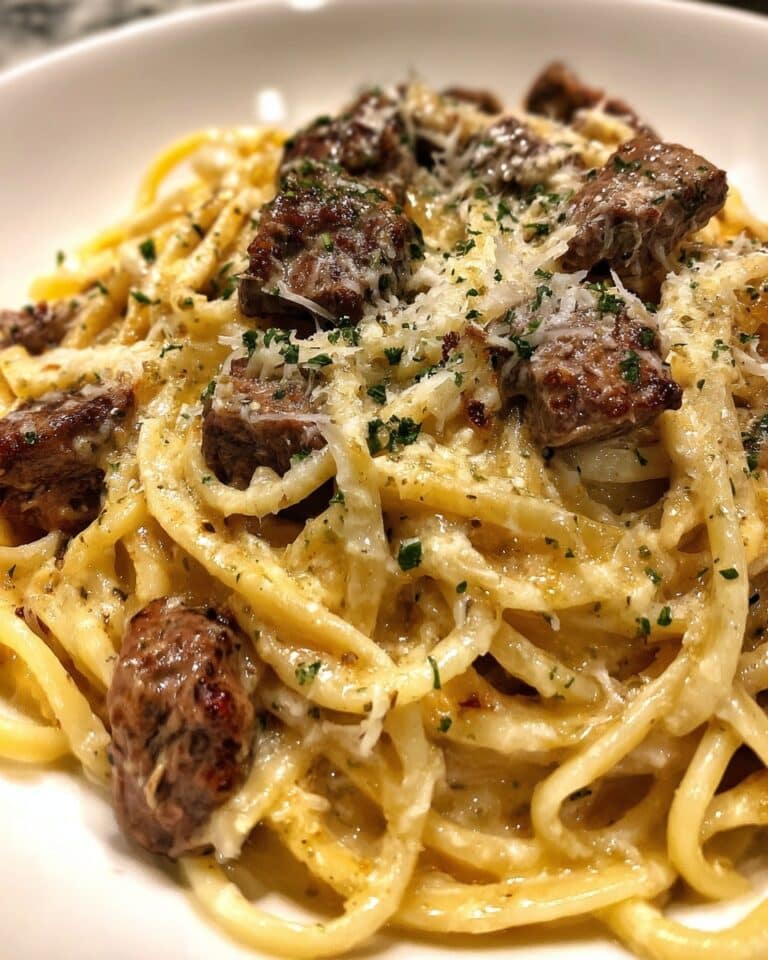 Creamy Cowboy Butter Linguine with Steak Bites & Spinach Recipe