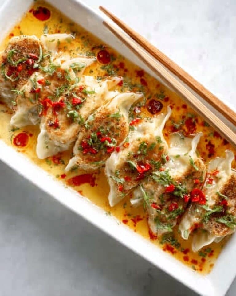 One-Pan Baked Dumplings in Red Curry Coconut Sauce Recipe